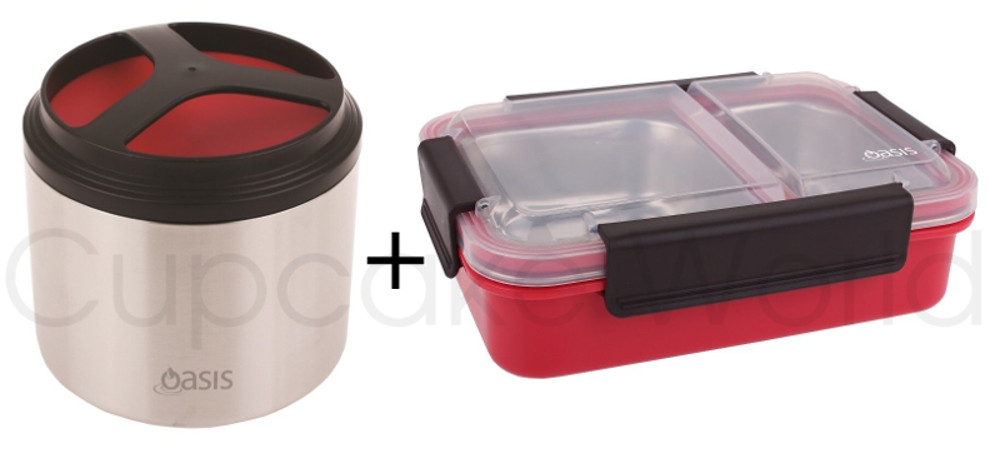 RED OASIS STAINLESS STEEL 1L VACUUM FOOD CONTAINER & LUNCH BOX!